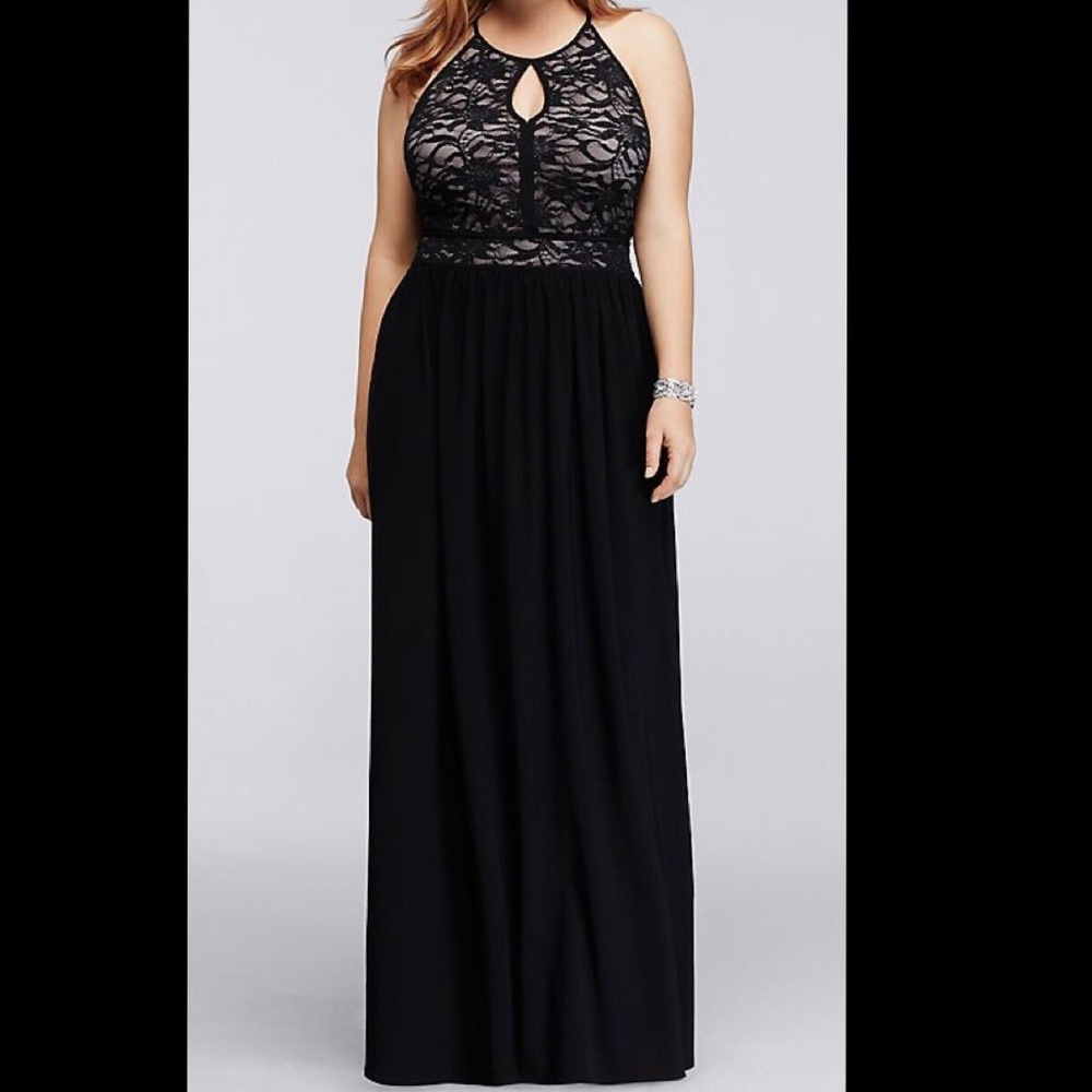 Lace Keyhole Halter Dress with Jersey Skirt (18W)